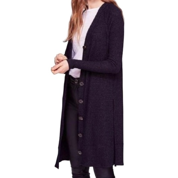 Free People Sweaters - Free People We The Free Sparkly Shimmer Navy Duster Cardigan